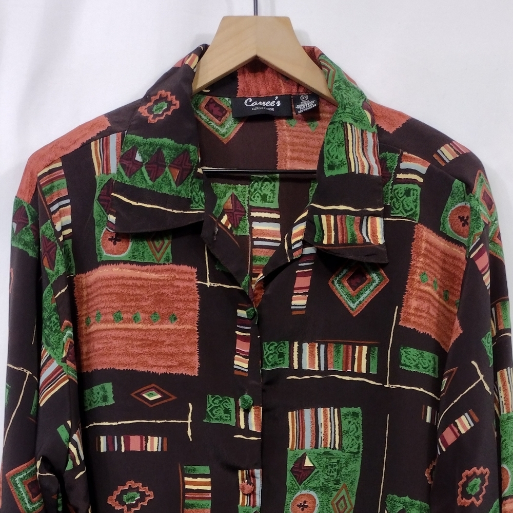 Cassee's Artsy Button Front Shirt Women's 3X Brown Bobo Retro 90s Y2K Western - Picture 2 of 7